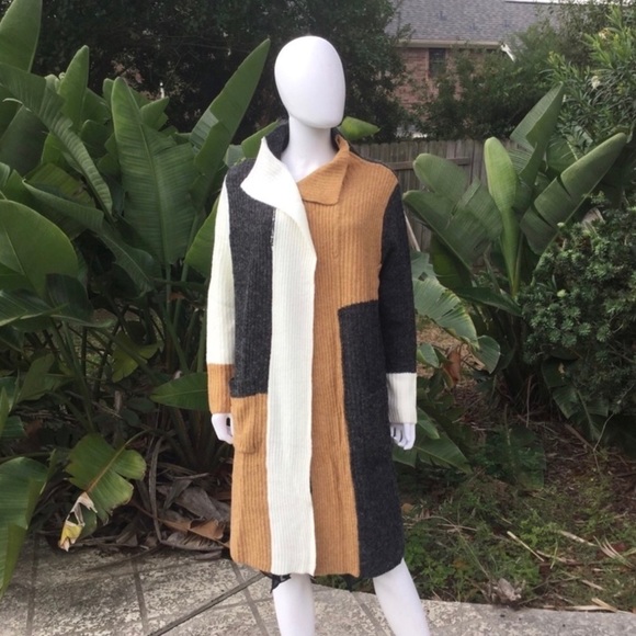 Joseph A Jackets & Blazers - NWT Joseph A Long Open Ribbed Knit Sweater ColorBlock Cardigan